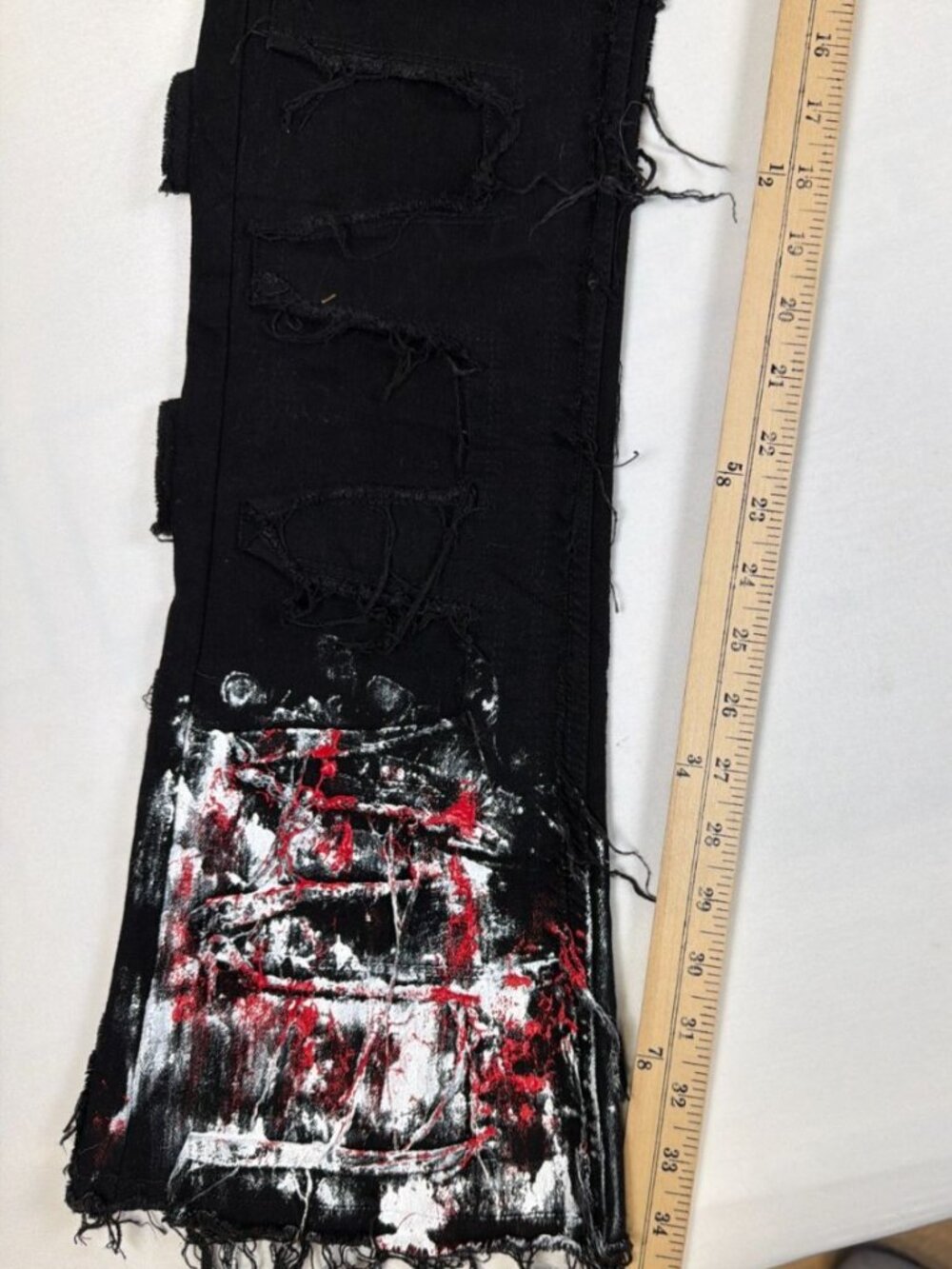 Rockstar Original Men's Black Red Painted Stacked Flare Fringe Jeans Size 34 - Picture 6 of 9